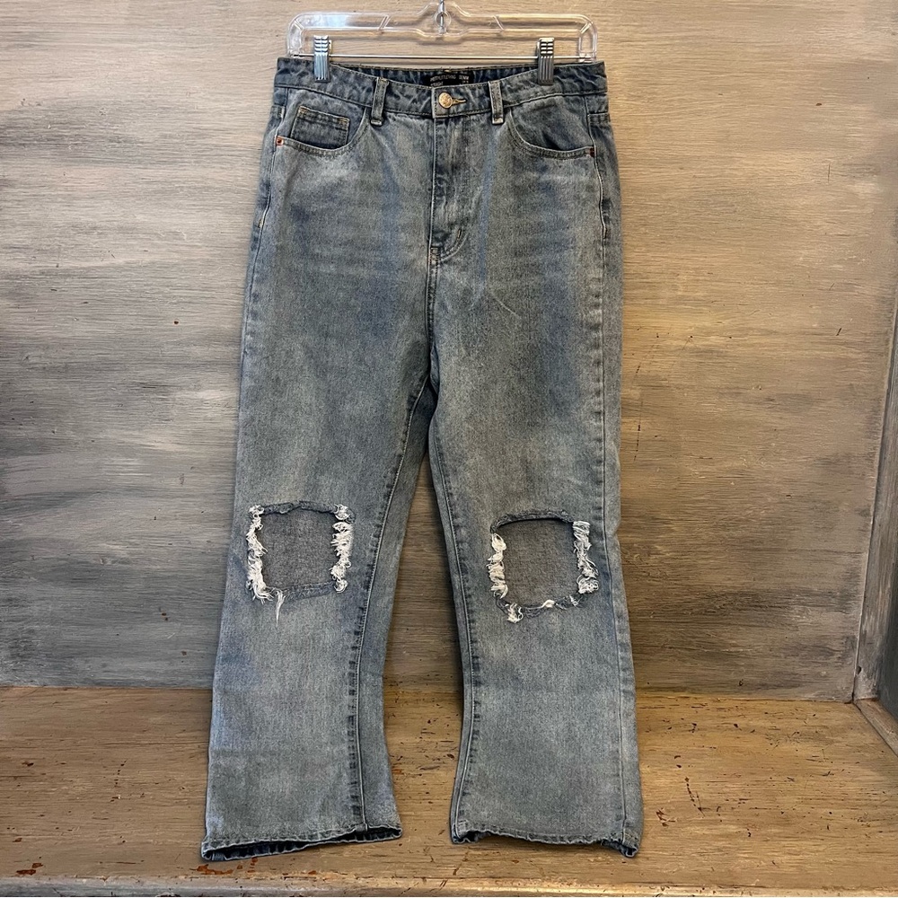 PrettyLittleThing Distressed High Waist Straight Let Denim Blue Jeans Size 6 GC